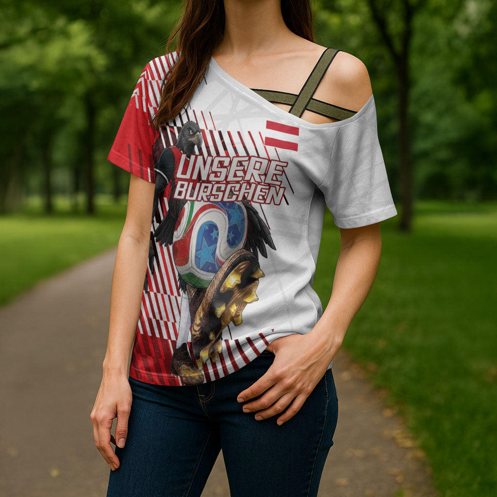 Personalized Austria Football Cross Shoulder Shirt Unsere Burschen Striped Graphic With Action Player