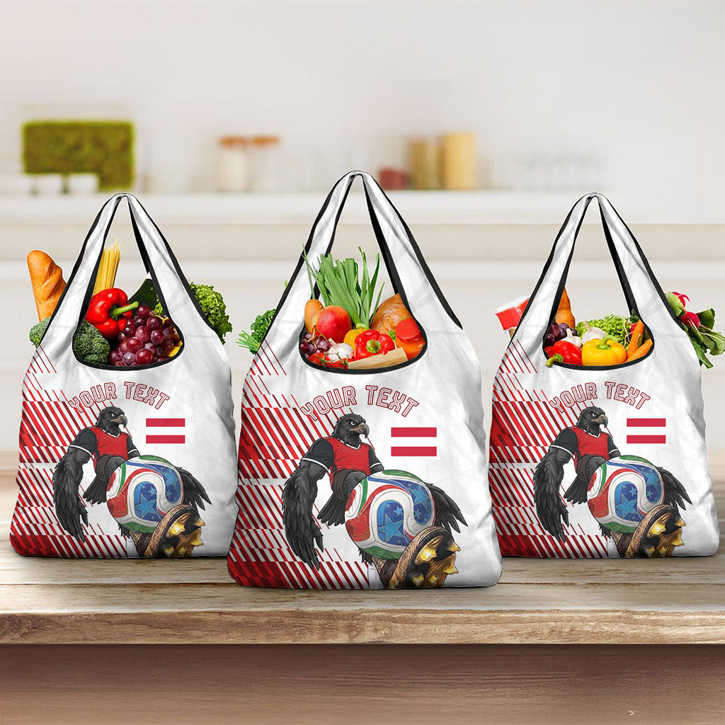Personalized Austria Football Grocery Bag Unsere Burschen Striped Graphic With Action Player