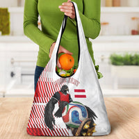 Personalized Austria Football Grocery Bag Unsere Burschen Striped Graphic With Action Player