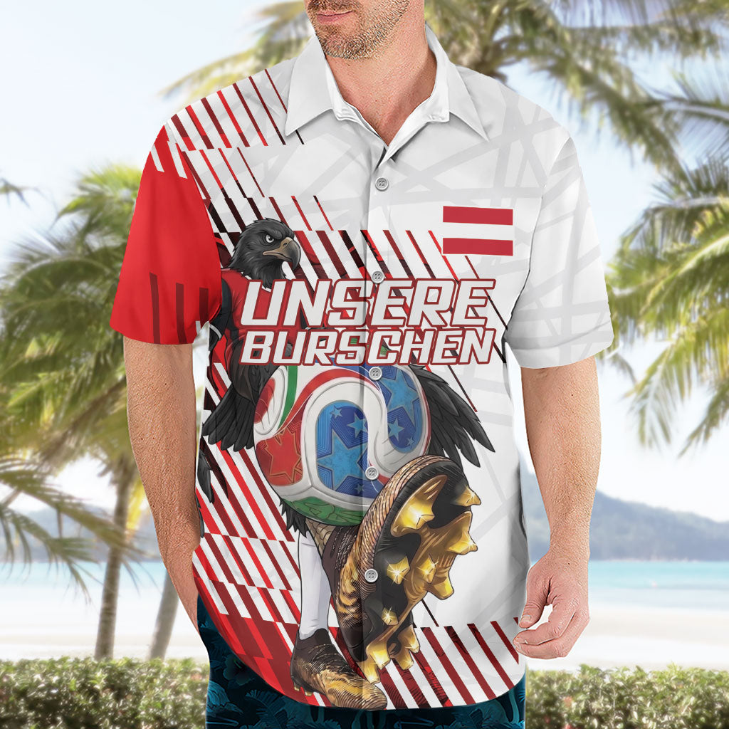 Personalized Austria Football Hawaiian Shirt Unsere Burschen Striped Graphic With Action Player