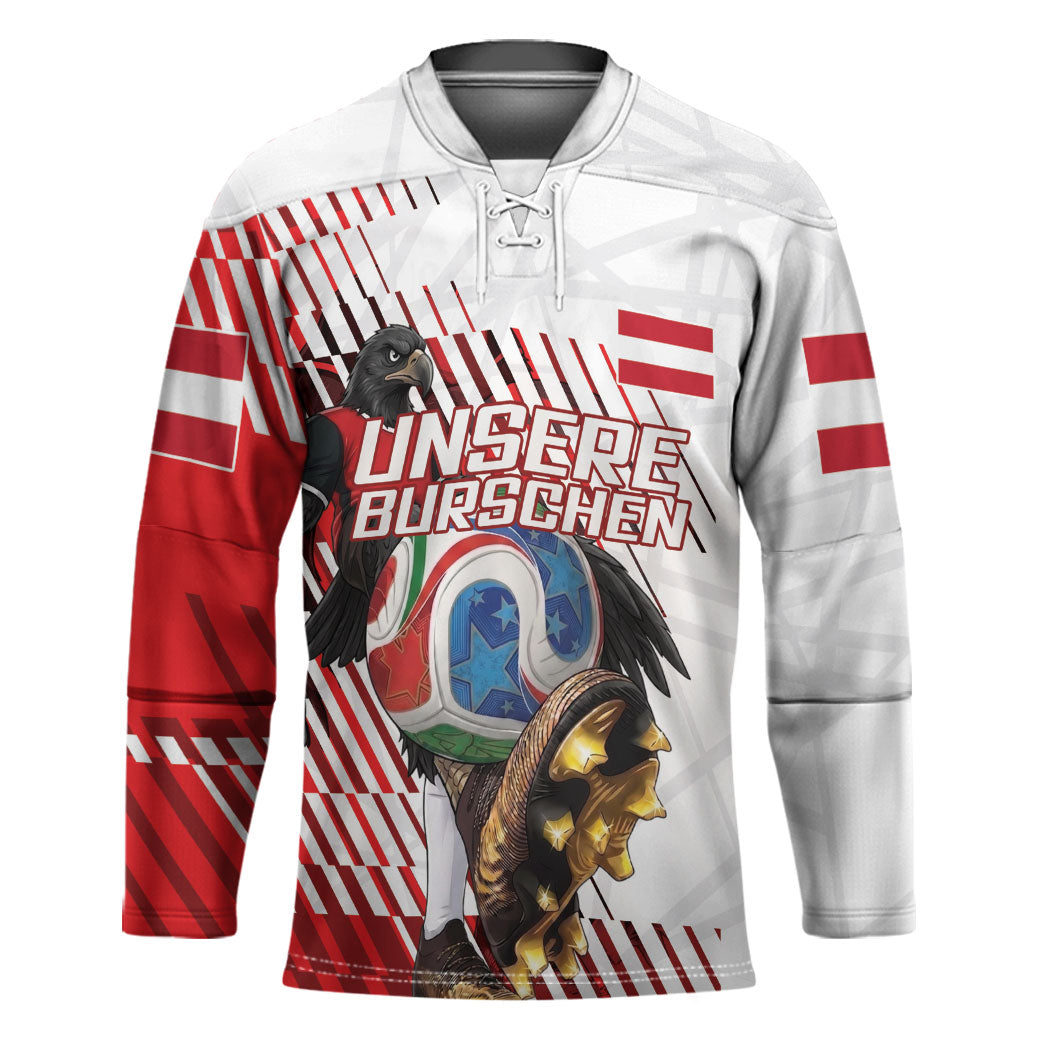 Personalized Austria Football Hockey Jersey Unsere Burschen Striped Graphic With Action Player