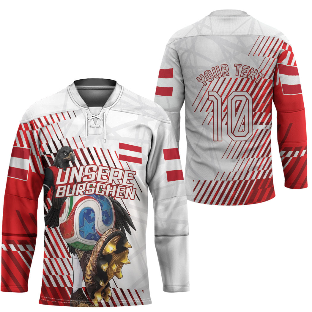 Personalized Austria Football Hockey Jersey Unsere Burschen Striped Graphic With Action Player