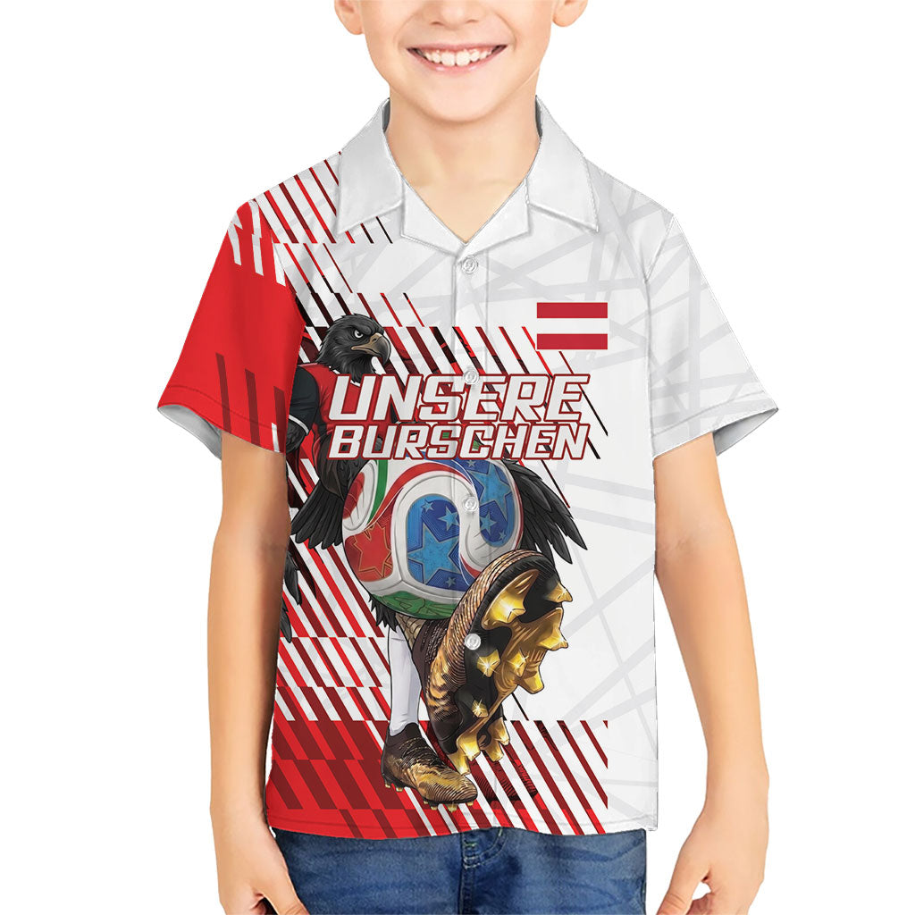 Personalized Austria Football Kid Hawaiian Shirt Unsere Burschen Striped Graphic With Action Player