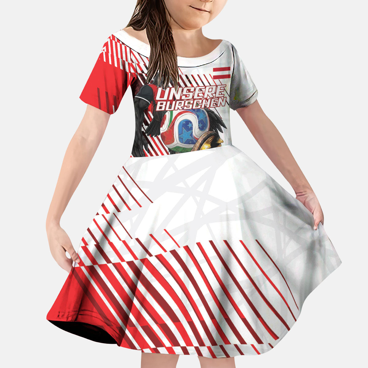 Personalized Austria Football Kid Short Sleeve Dress Unsere Burschen Striped Graphic With Action Player