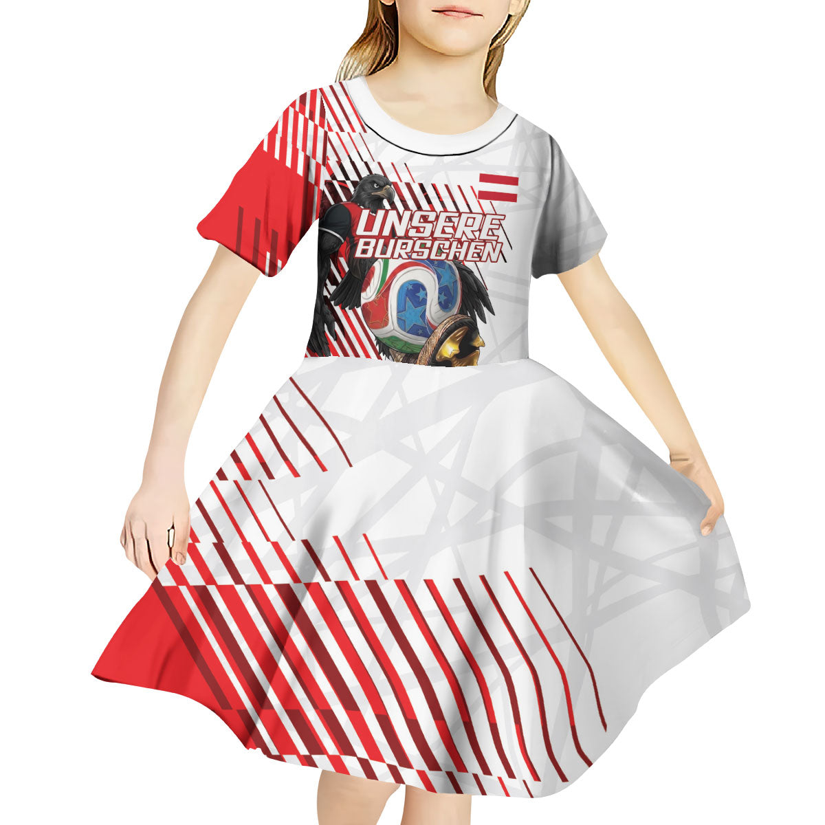 Personalized Austria Football Kid Short Sleeve Dress Unsere Burschen Striped Graphic With Action Player