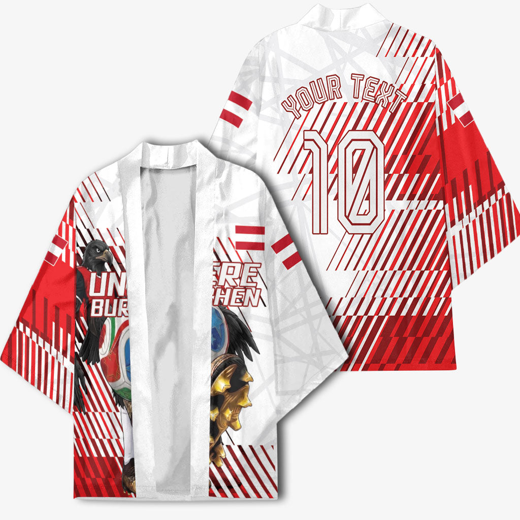 Personalized Austria Football Kimono Unsere Burschen Striped Graphic With Action Player