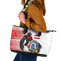 Personalized Austria Football Leather Tote Bag Unsere Burschen Striped Graphic With Action Player