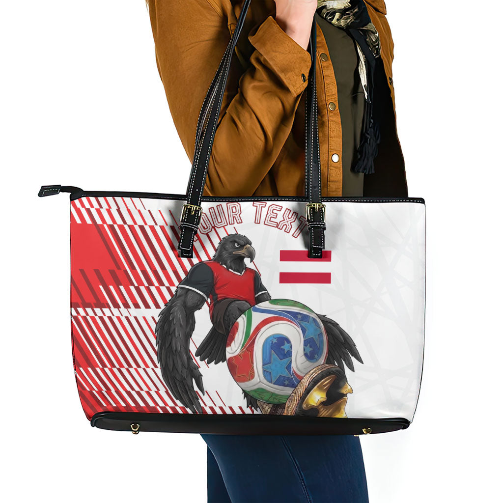 Personalized Austria Football Leather Tote Bag Unsere Burschen Striped Graphic With Action Player