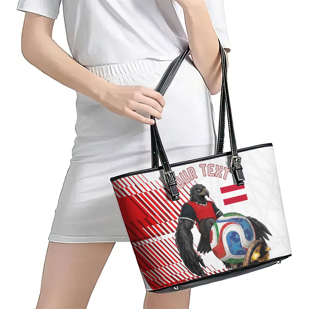 Personalized Austria Football Leather Tote Bag Unsere Burschen Striped Graphic With Action Player