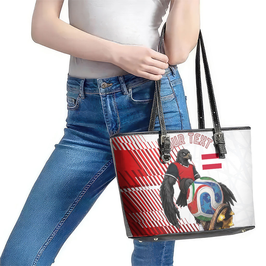 Personalized Austria Football Leather Tote Bag Unsere Burschen Striped Graphic With Action Player
