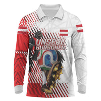 Personalized Austria Football Long Sleeve Polo Shirt Unsere Burschen Striped Graphic With Action Player