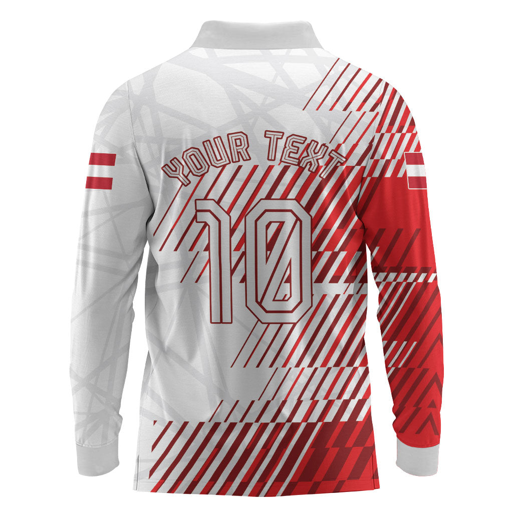 Personalized Austria Football Long Sleeve Polo Shirt Unsere Burschen Striped Graphic With Action Player