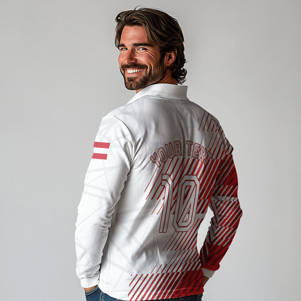 Personalized Austria Football Long Sleeve Polo Shirt Unsere Burschen Striped Graphic With Action Player