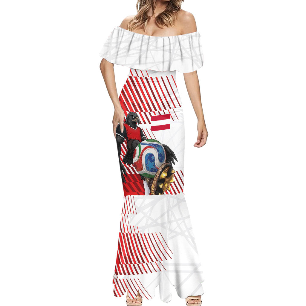 Personalized Austria Football Mermaid Dress Unsere Burschen Striped Graphic With Action Player