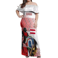 Personalized Austria Football Off Shoulder Maxi Dress Unsere Burschen Striped Graphic With Action Player