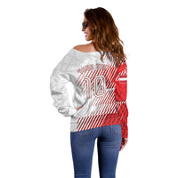 Personalized Austria Football Off Shoulder Sweater Unsere Burschen Striped Graphic With Action Player