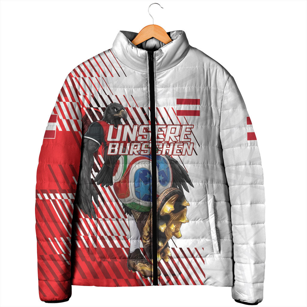 Personalized Austria Football Padded Jacket Unsere Burschen Striped Graphic With Action Player