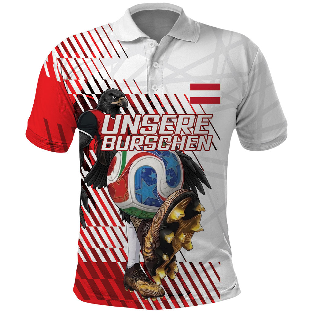 Personalized Austria Football Polo Shirt Unsere Burschen Striped Graphic With Action Player