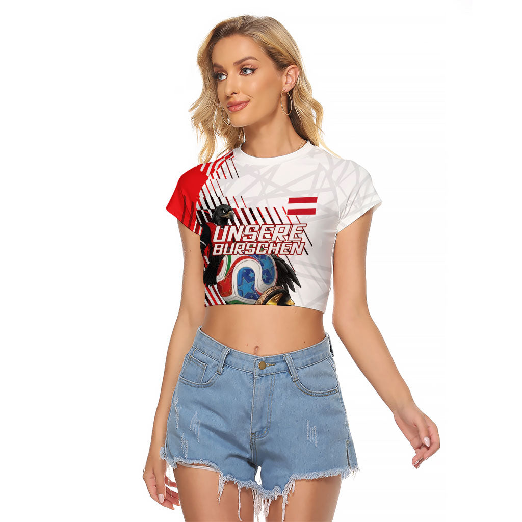 Personalized Austria Football Raglan Cropped T Shirt Unsere Burschen Striped Graphic With Action Player