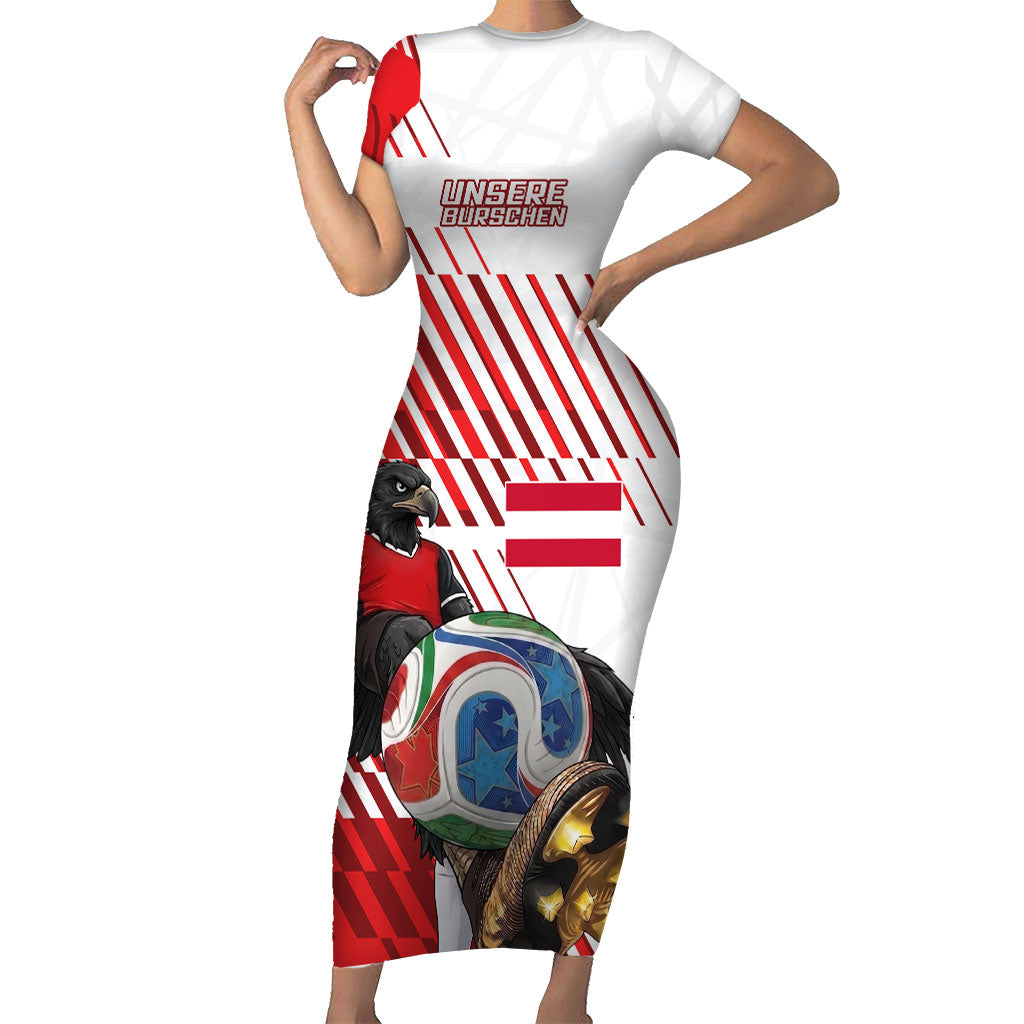 Personalized Austria Football Short Sleeve Bodycon Dress Unsere Burschen Striped Graphic With Action Player