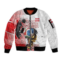 Personalized Austria Football Sleeve Zip Bomber Jacket Unsere Burschen Striped Graphic With Action Player