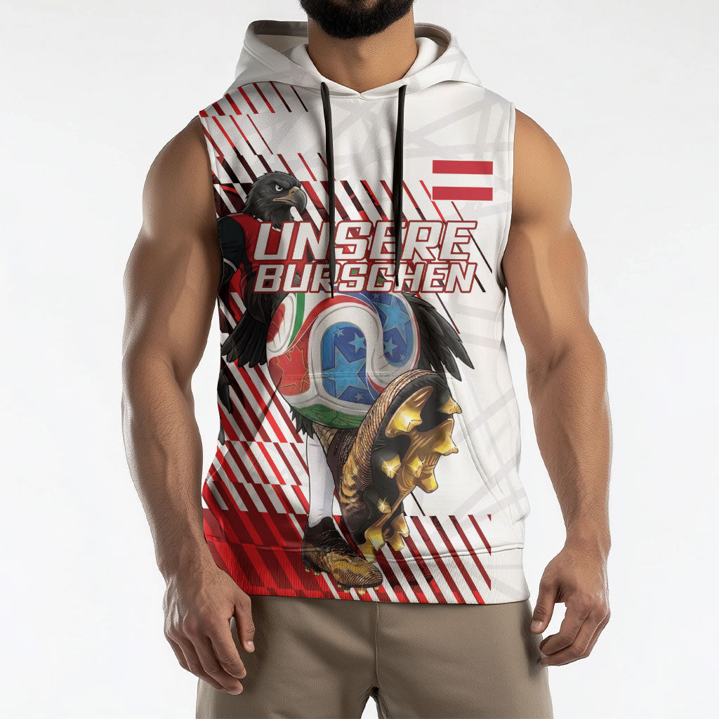 Personalized Austria Football Sleeveless Hoodie Unsere Burschen Striped Graphic With Action Player