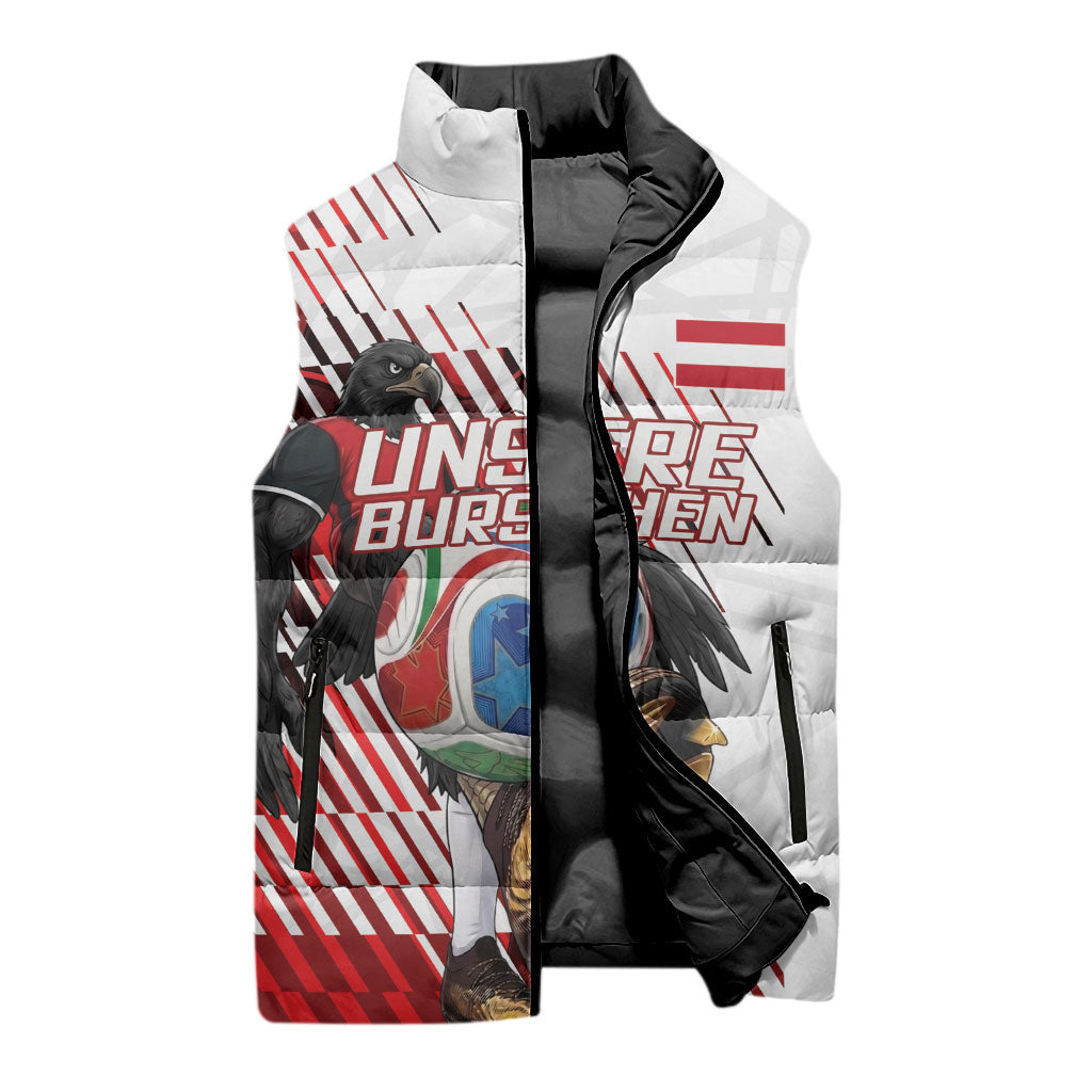 Personalized Austria Football Sleeveless Puffer Jacket Unsere Burschen Striped Graphic With Action Player