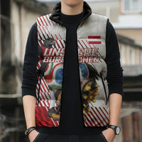 Personalized Austria Football Sleeveless Puffer Jacket Unsere Burschen Striped Graphic With Action Player