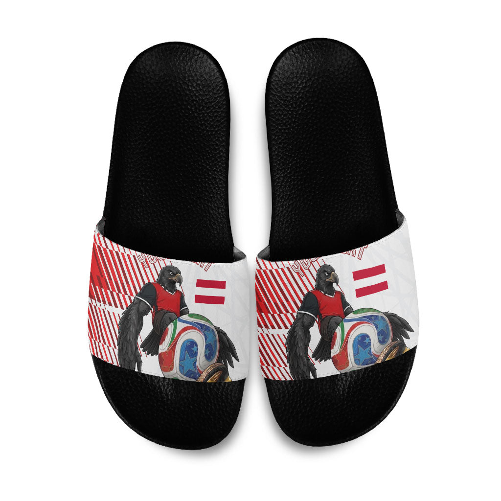 Personalized Austria Football Slide Sandals Unsere Burschen Striped Graphic With Action Player