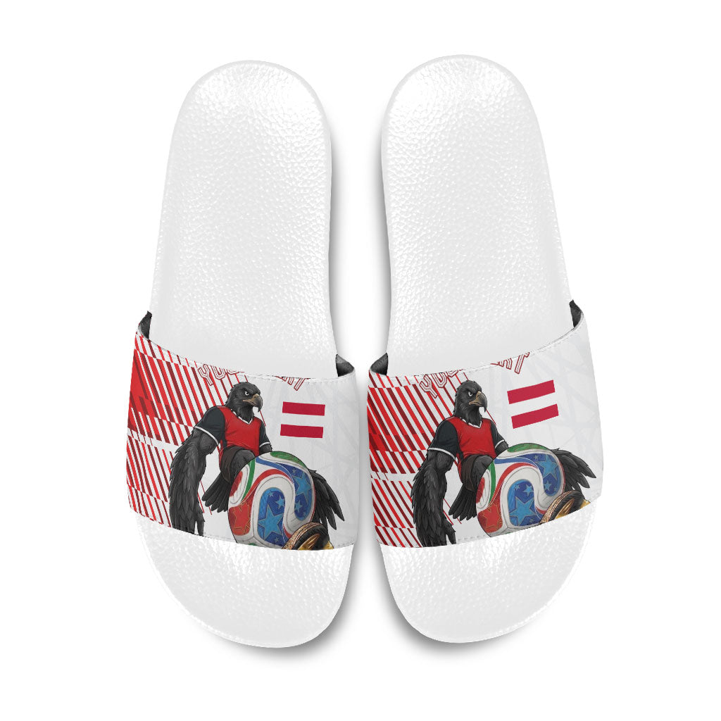 Personalized Austria Football Slide Sandals Unsere Burschen Striped Graphic With Action Player