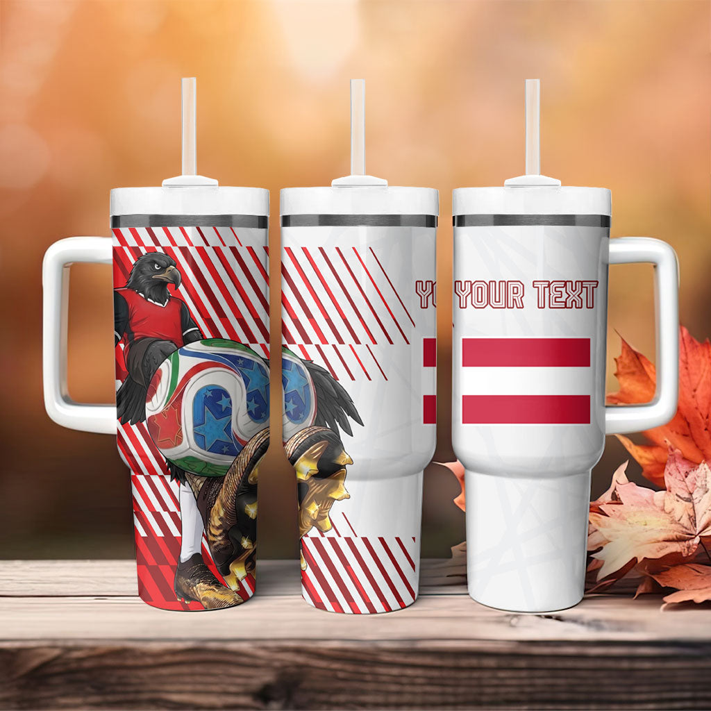 Personalized Austria Football Tumbler With Handle Unsere Burschen Striped Graphic With Action Player