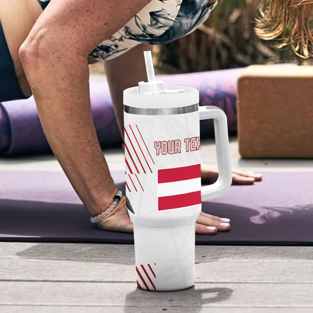 Personalized Austria Football Tumbler With Handle Unsere Burschen Striped Graphic With Action Player