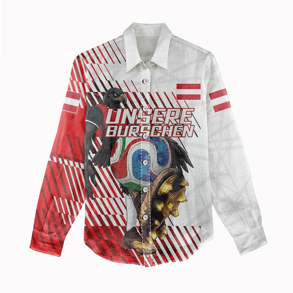 Personalized Austria Football Women Casual Shirt Unsere Burschen Striped Graphic With Action Player