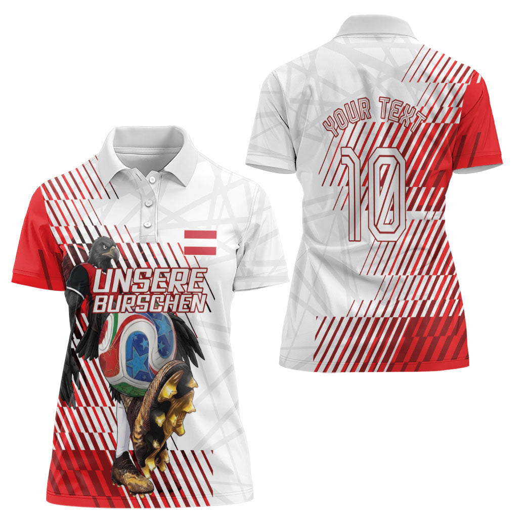 Personalized Austria Football Women Polo Shirt Unsere Burschen Striped Graphic With Action Player