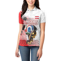 Personalized Austria Football Women Polo Shirt Unsere Burschen Striped Graphic With Action Player