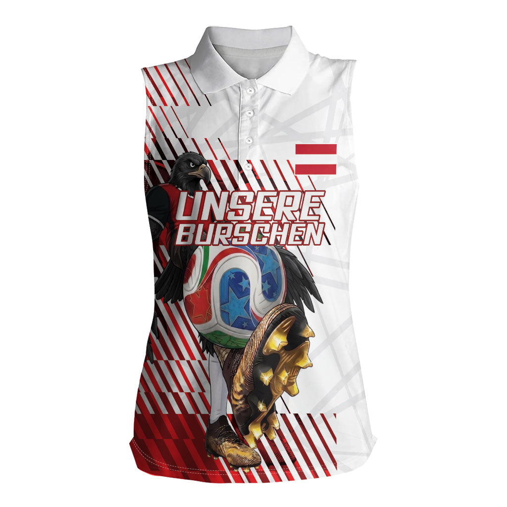 Personalized Austria Football Women Sleeveless Polo Shirt Unsere Burschen Striped Graphic With Action Player