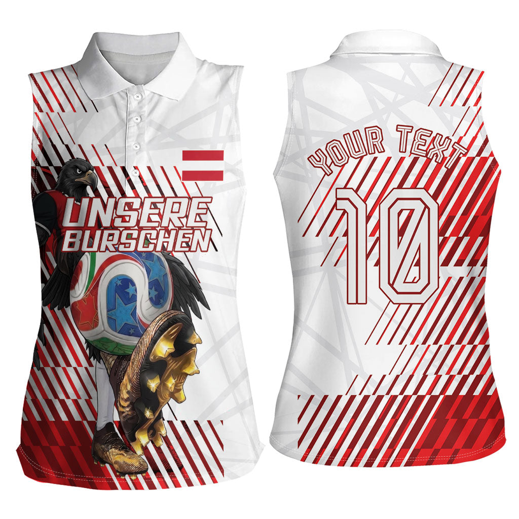 Personalized Austria Football Women Sleeveless Polo Shirt Unsere Burschen Striped Graphic With Action Player