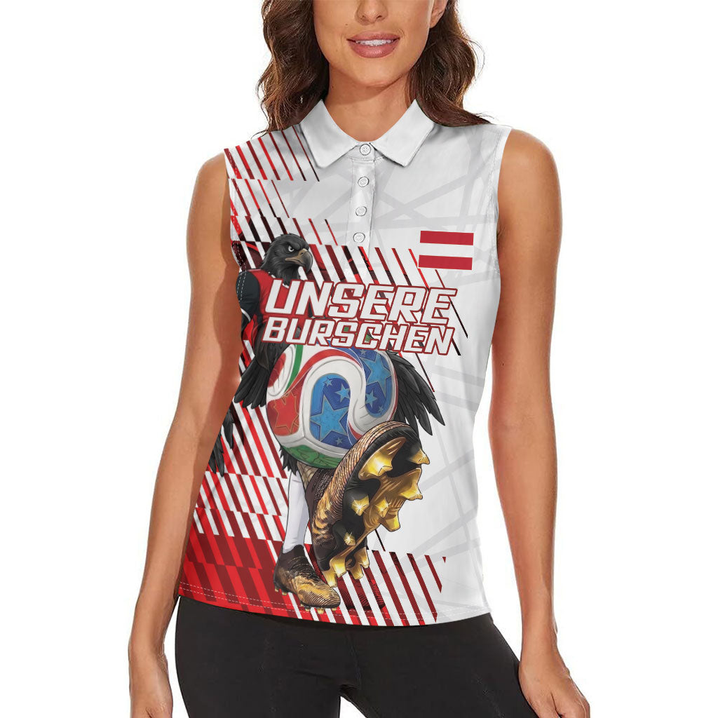 Personalized Austria Football Women Sleeveless Polo Shirt Unsere Burschen Striped Graphic With Action Player