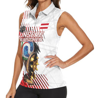 Personalized Austria Football Women Sleeveless Polo Shirt Unsere Burschen Striped Graphic With Action Player