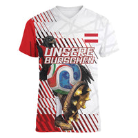Personalized Austria Football Women V-Neck T-Shirt Unsere Burschen Striped Graphic With Action Player