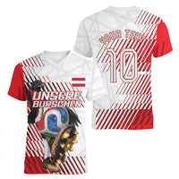 Personalized Austria Football Women V-Neck T-Shirt Unsere Burschen Striped Graphic With Action Player