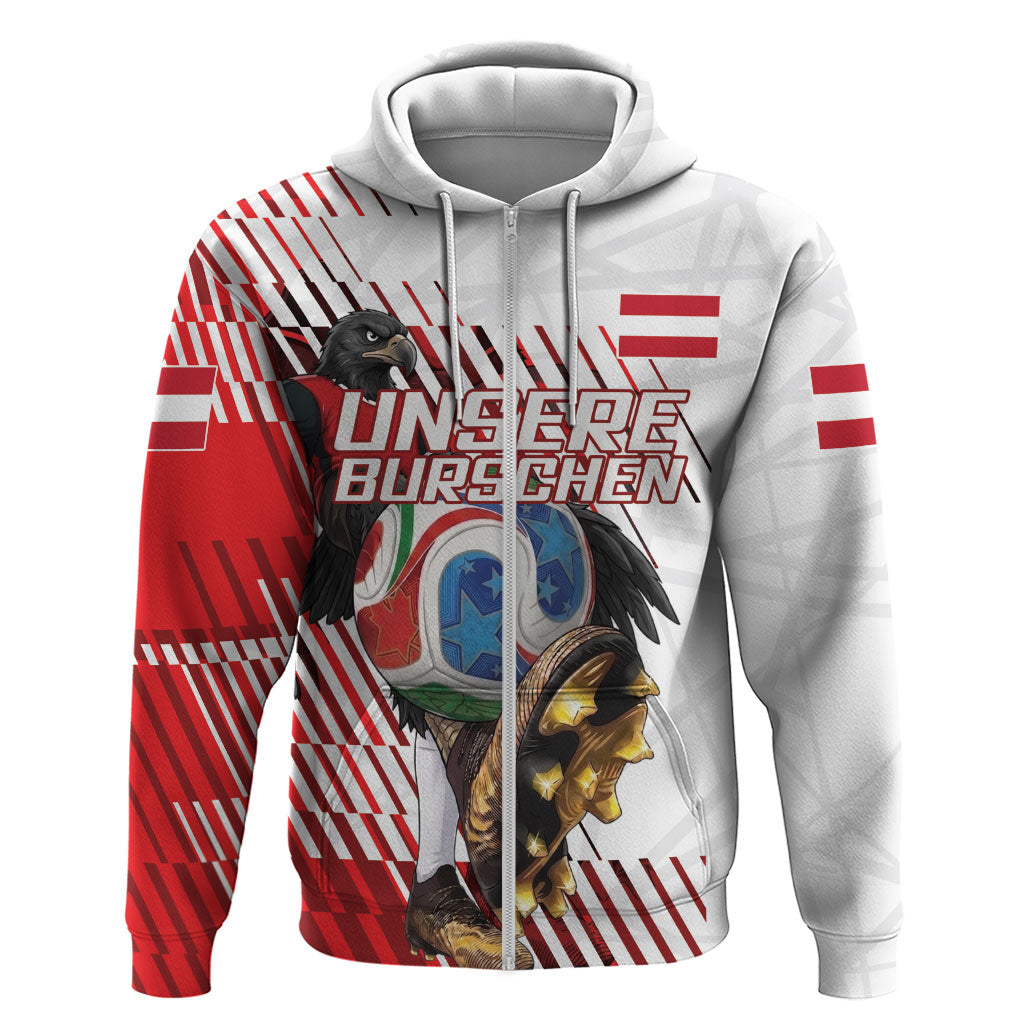 Personalized Austria Football Zip Hoodie Unsere Burschen Striped Graphic With Action Player
