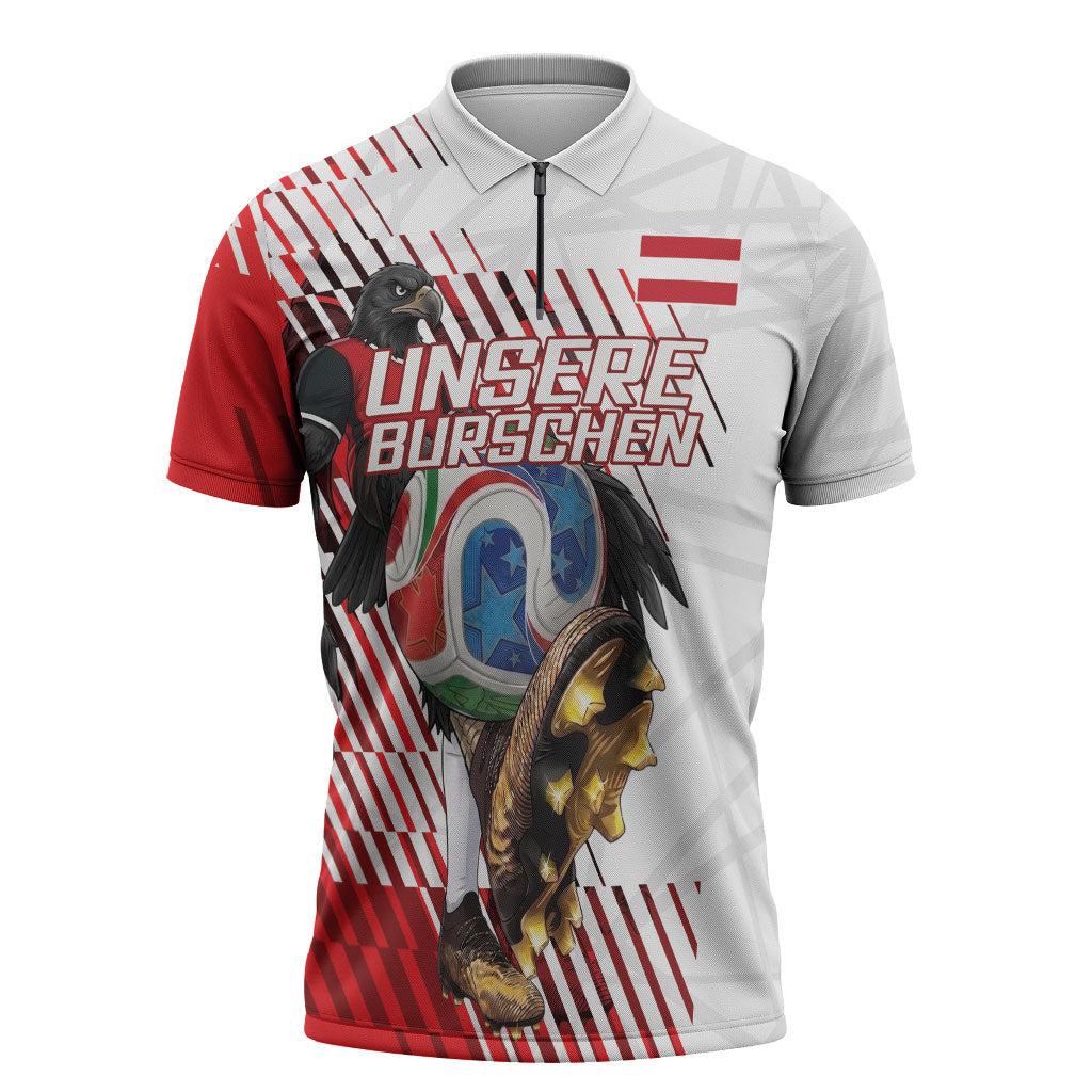 Personalized Austria Football Zipper Polo Shirt Unsere Burschen Striped Graphic With Action Player