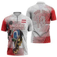 Personalized Austria Football Zipper Polo Shirt Unsere Burschen Striped Graphic With Action Player