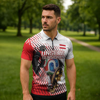 Personalized Austria Football Zipper Polo Shirt Unsere Burschen Striped Graphic With Action Player