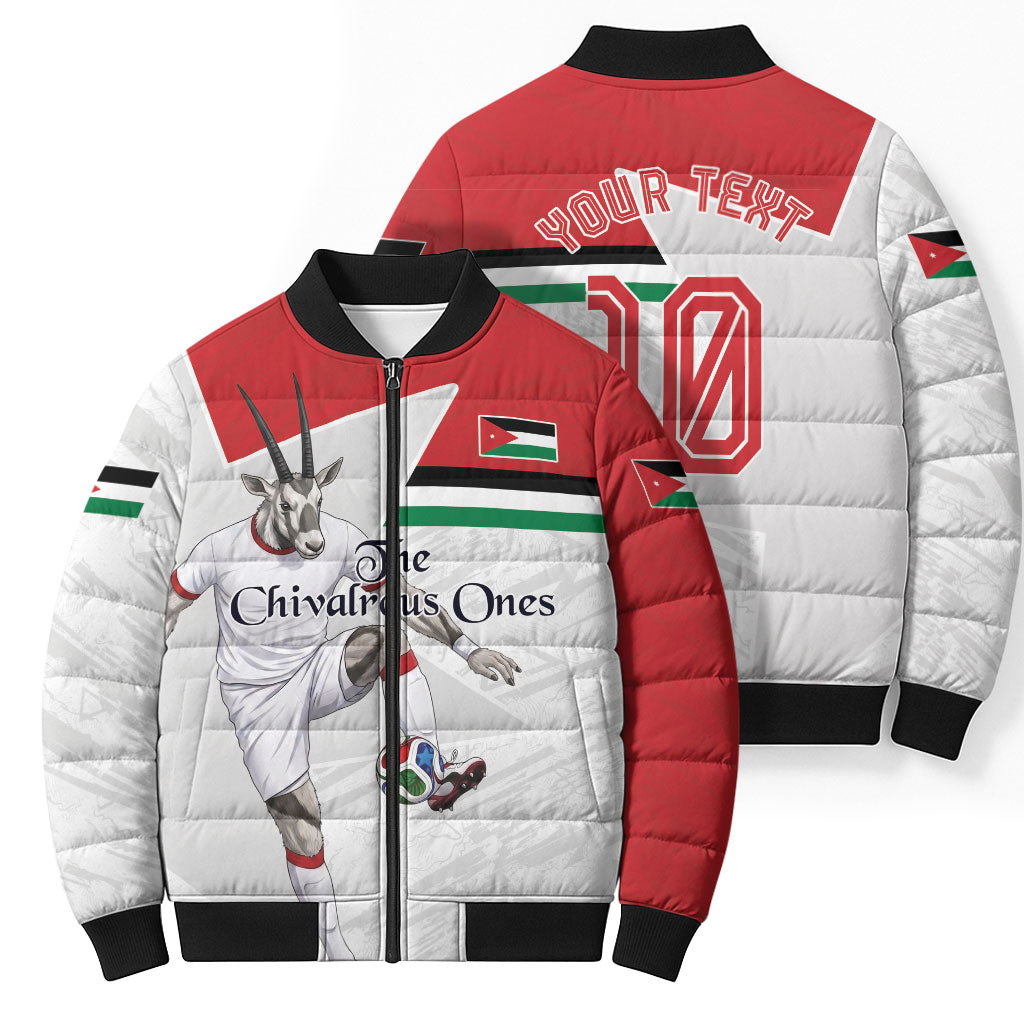 Personalized Jordan Football Bomber Puffer Jacket The Chivalrous Ones Soccer Player - Jordanian Flag Heritage