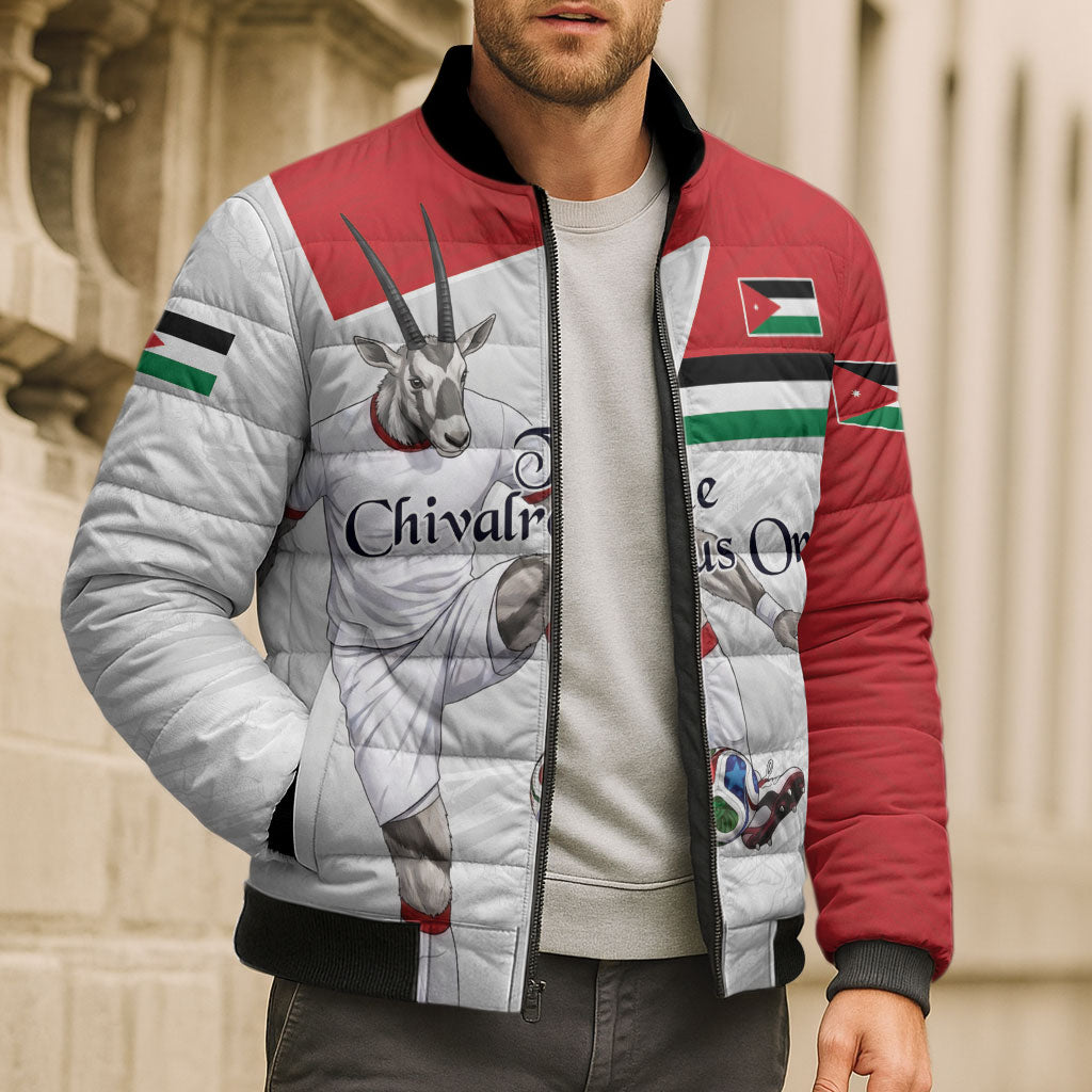 Personalized Jordan Football Bomber Puffer Jacket The Chivalrous Ones Soccer Player - Jordanian Flag Heritage