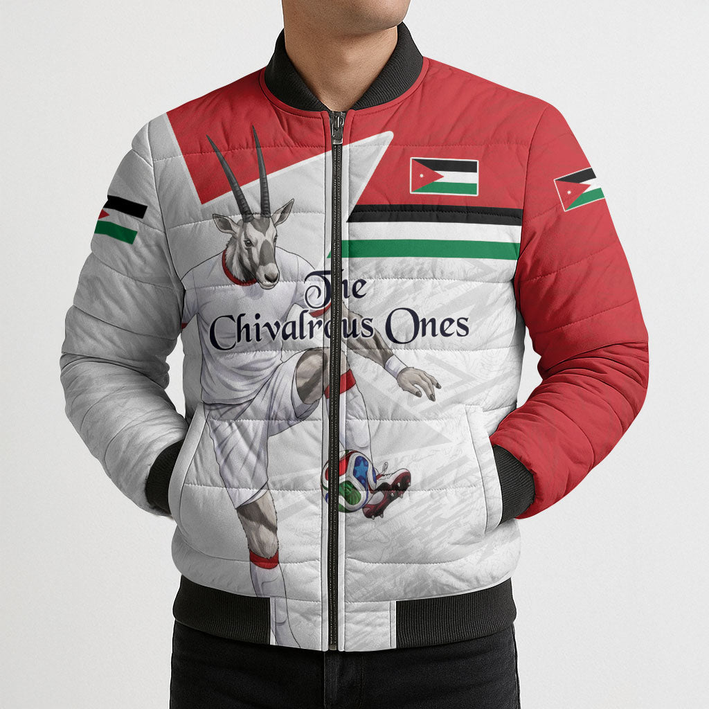 Personalized Jordan Football Bomber Puffer Jacket The Chivalrous Ones Soccer Player - Jordanian Flag Heritage