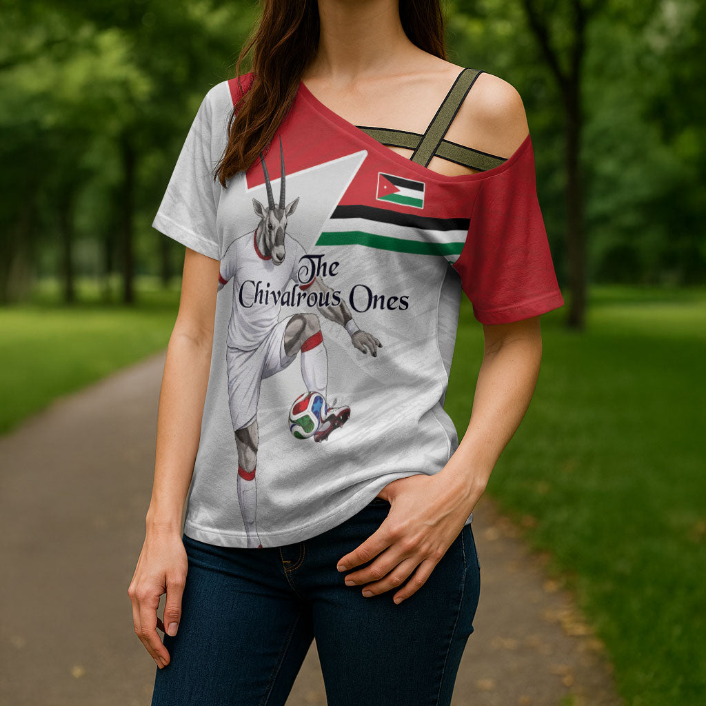Personalized Jordan Football Cross Shoulder Shirt The Chivalrous Ones Soccer Player - Jordanian Flag Heritage