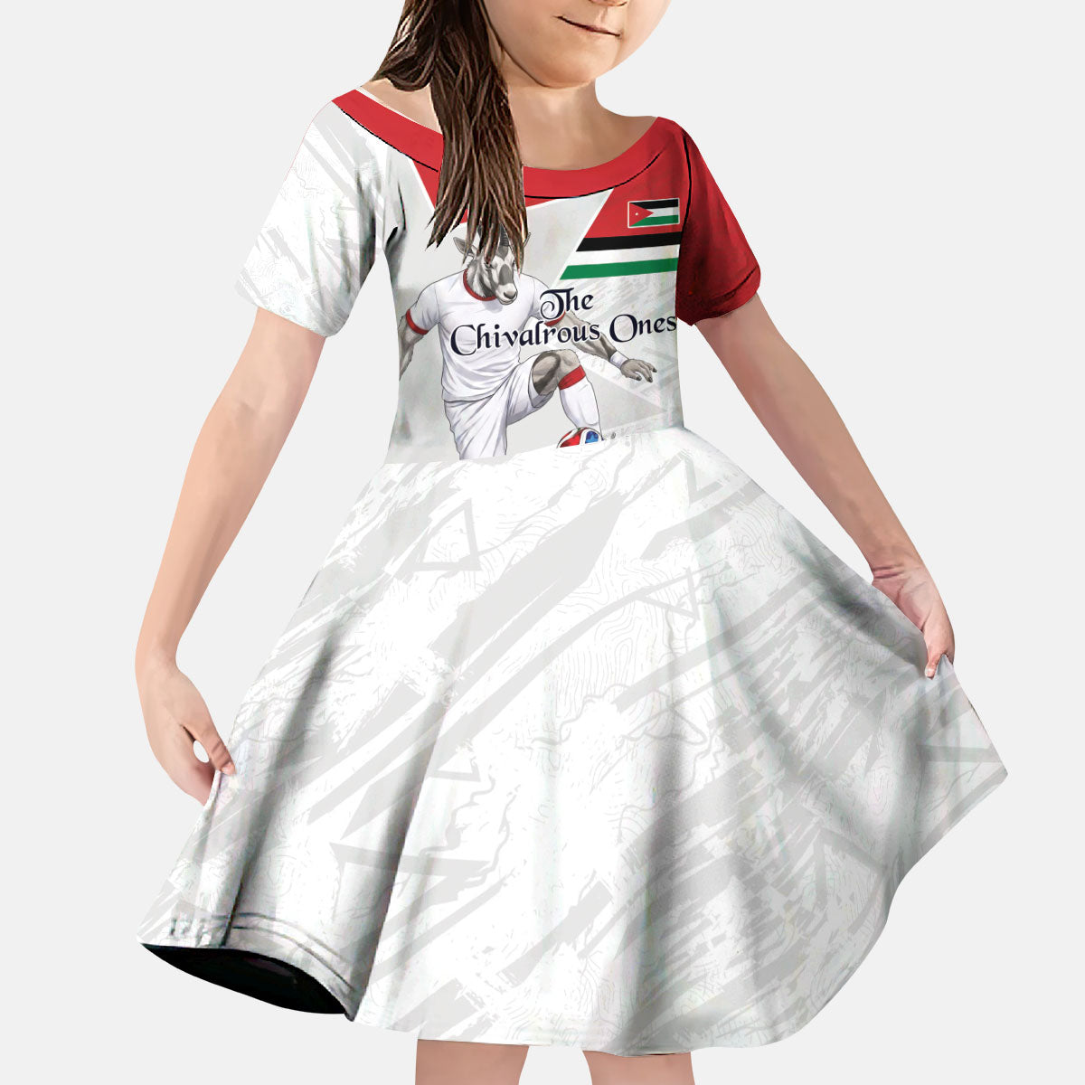 Personalized Jordan Football Kid Short Sleeve Dress The Chivalrous Ones Soccer Player - Jordanian Flag Heritage